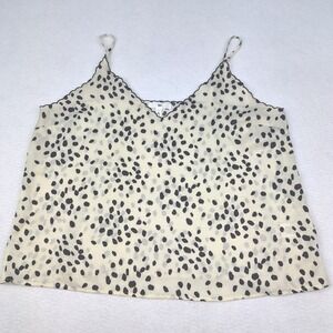 BP Dalmatian Print Camisole Womens Large Cream Black Scalloped V-Neck Tank Top